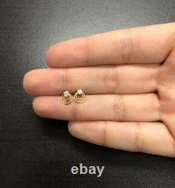 18k Solid Gold Double Circle Zircon Push Back Stud Earrings for Infants Toddlers