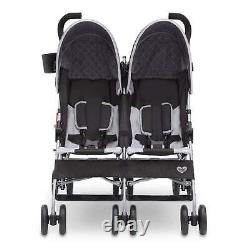 35 Pound Side By Side Double Convenience Stroller Toddler Infant With Canopy Gray