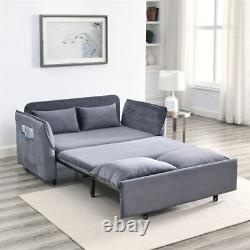 57 Velvet Pull Out Convertible Sofa Bed with 2 Detachable Pockets and Pillows