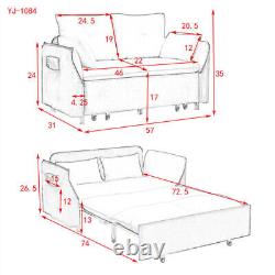 57 Velvet Pull Out Convertible Sofa Bed with 2 Detachable Pockets and Pillows