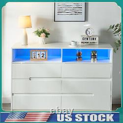 6 Drawers Dresser Double Wood Storage Dressers LED Chests of Drawers for Bedroom