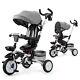 6-in-1 Baby Stroller Toddler Tricycle Detachable Push Car Bike With Canopy Gray