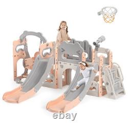 8 in 1 Kids Double Slide Swing Climber Toddler Backyard Playset Gifts In/Outdoor