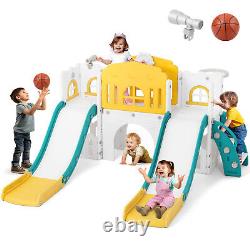 9 IN 1 Kids Double Slides Toddler Playground Climb Playset Outdoor Indoor