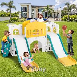 9 IN 1 Kids Double Slides Toddler Playground Climb Playset Outdoor Indoor