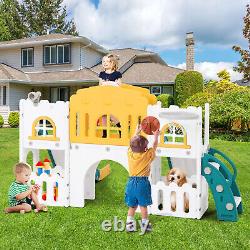 9 IN 1 Kids Double Slides Toddler Playground Climb Playset Outdoor Indoor