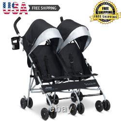 Baby Children Double Stroller With 5-point Safety Harness Comfort Adjustable New