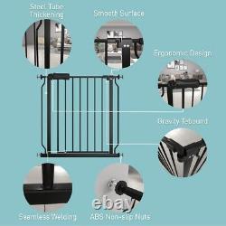 Baby Gate Extra Wide Pressure Mounted Walk Through Black Metal 57.48-62.20 Inch