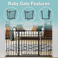 Baby Gate Extra Wide Pressure Mounted Walk Through Black Metal 57.48-62.20 Inch