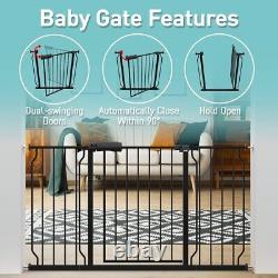 Baby Gate Extra Wide Pressure Mounted Walk Through Black Metal 57.48-62.20 Inch