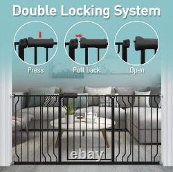 Baby Gate Extra Wide Pressure Mounted Walk Through Black Metal 57.48-62.20 Inch