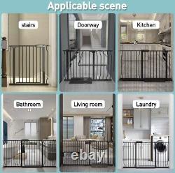 Baby Gate Extra Wide Pressure Mounted Walk Through Black Metal 57.48-62.20 Inch