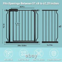 Baby Gate Extra Wide Pressure Mounted Walk Through Black Metal 57.48-62.20 Inch