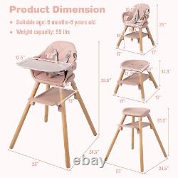 Baby High Chair, 6 in 1 Convertible Wooden High Chair for Babies & Toddlers with