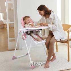 Baby High Chair, Foldable Highchair with Adjustable Backrest, Double Pink