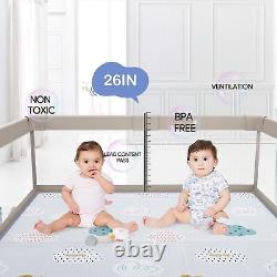 Baby Playpen with Mat, 59x59inch Playpen for Babies and Toddlers, Kids Play P