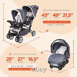 Baby Trend Sit N Stand Baby Double Stroller & 2 Infant Car Seat Combo, Magnolia