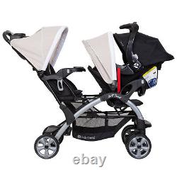Baby Trend Sit N Stand Baby Double Stroller and 2 Infant Car Seat Combo, Khaki