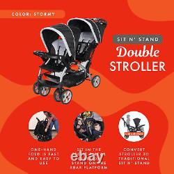 Baby Trend Sit-N-Stand Twin Tandem 2-Seat Double Stroller, Stormy (Open Box)