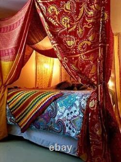 Bed Canopy Curtains Boho in Stock King Queen Size Bohemian red Gold Yellow Boho
