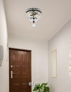 Black Dining Room Bedroom Hallway Clear Crystal Flush Mount Lighting 2 Light 8