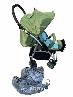 Bumbleride Stroller Compac Green Blue Lightweight With Clear Plastic Covering