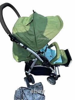 Bumbleride Stroller Compac Green Blue Lightweight With Clear Plastic Covering