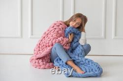 Chunky knit blanket, Chunky knit throw, Arm knitting, 100% Merino Wool blanket