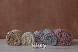 Chunky knit blanket, Chunky knit throw, Arm knitting, 100% Merino Wool blanket