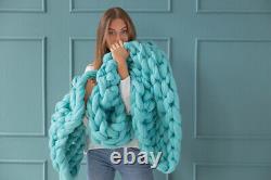 Chunky knit blanket, Chunky knit throw, Arm knitting, 100% Merino Wool blanket