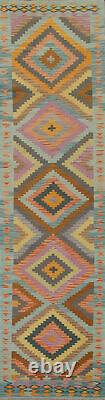 Colorful Dual-Sided Kilim Kelim Rug Runner Flatweave Wool Hallway Carpet 3x13