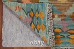 Colorful Dual-Sided Kilim Kelim Rug Runner Flatweave Wool Hallway Carpet 3x13