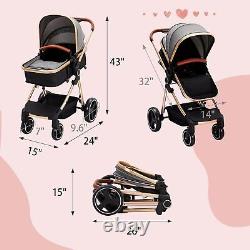 Convertible Baby Stroller Foldable Pushchair Newborn Reversible Bassinet Pram US