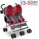 Double Convenience Foldable Stroller With 5 Point Safety Harness Large Canopy Red