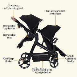 Double Foldable Pushchair Bassinet Pram With Large Storage Basket and Canopy