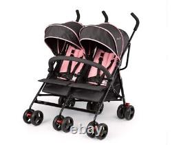 Dream On Me Volgo Twin Umbrella Stroller in Pink, Lightweight Double Stroller