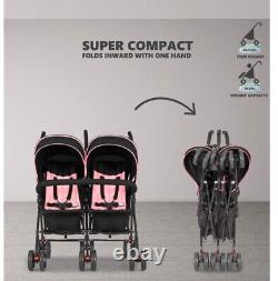 Dream On Me Volgo Twin Umbrella Stroller in Pink, Lightweight Double Stroller