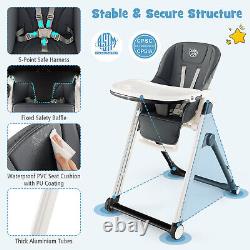 Foldable Baby Chair Adjustable Angle & Height Double Removable Trays Dark Gray