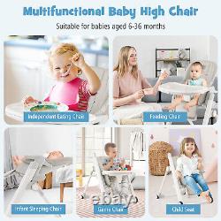 Foldable Baby Chair Adjustable Angle & Height Double Removable Trays Light Gray