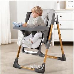 Foldable Baby High Chair Detachable Double Trays, Grey AILEEKISS