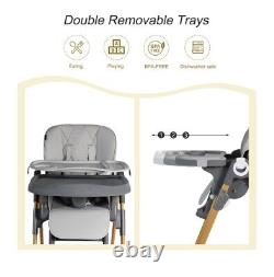 Foldable Baby High Chair Detachable Double Trays, Grey AILEEKISS