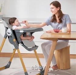 Foldable Baby High Chair Detachable Double Trays, Grey AILEEKISS