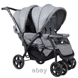 Foldable Double Baby Stroller Lightweight Front & Back Seats Pushchair Gray