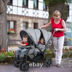 Foldable Double Baby Stroller Lightweight Front & Back Seats Pushchair Gray