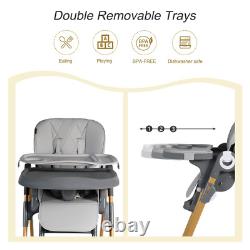 Foldable High Chair for Baby, Toddler Eating Chair with Detachable Double Trays