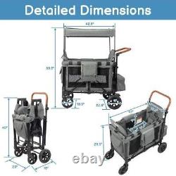 Foldable Wagons for Two Kids with5-Point Harnesses, Easy Access Front Zipper Door