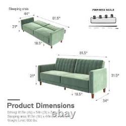 Forest Green Velvet Futon and Sofabed, Pin Tufted Green Velvet Sofa Living Room