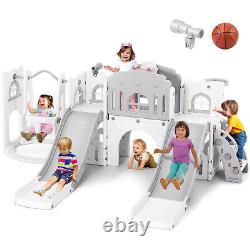 JOYLDIAS 10 IN 1 Kids Double Slide & Swing Playset Toddler Playground Baby Gifts