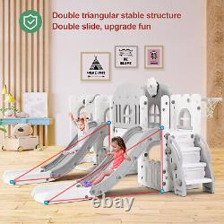 JOYLDIAS 10 IN 1 Kids Double Slide & Swing Playset Toddler Playground Baby Gifts