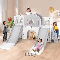 JOYLDIAS 9 in 1 Toddler Double Slide Climber Basketball Hoop Playset Playground